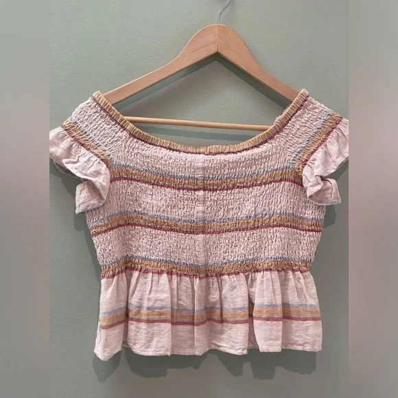 American Eagle scrunch crinkle crop top linen cotton blend - Picture 3 of 5